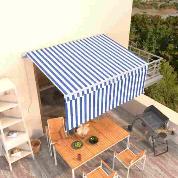 vidaXL Markise Manuell Einziehbar mit Rollo 3x2,5 m Blau und Weiß, 3069256