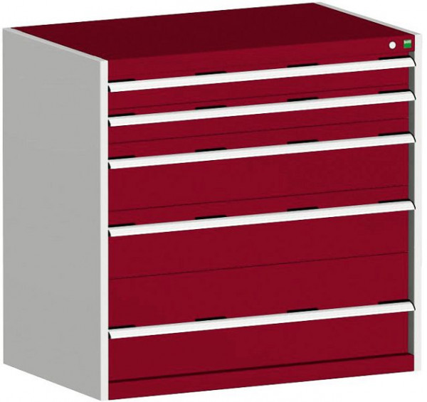 bott cubio Schubladenschrank bestückt mit 5 Schwerlastschubladen BxTxH: 1050 x 650 x 1000 mm, RAL 7035/3004, 40021026.24V