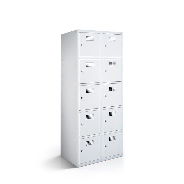 Rotstahl Fächerschrank, 2 Reihen, 5 Fächer/Reihe, Abteilbreite 40 cm, ECO, kurzer Sockel, Lichtgrau, 2110-020500-0801112-7035-7035ECOZYL