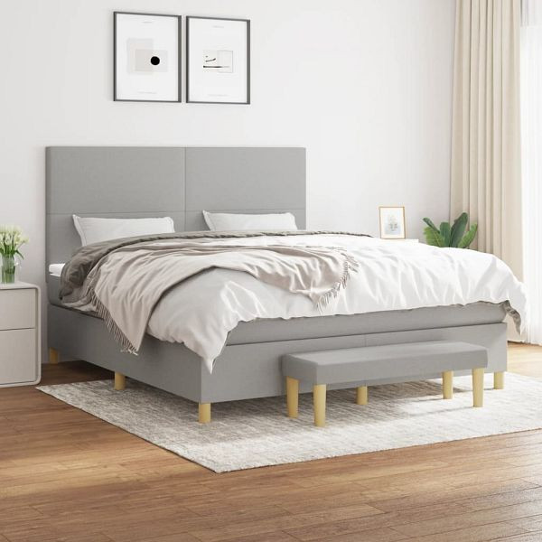 vidaXL Boxspringbett mit Matratze Hellgrau 180x200 cm Stoff, 3137013