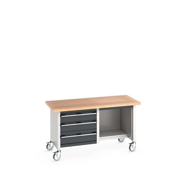 bott cubio Kastenwerkbank mobil 3 Schubladen, Multiplex-Arbeitsplatte, BxTxH: 1500x750x840mm, RAL 7035/7016, Anthrazitgrau, 41002115.19V