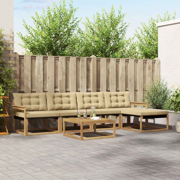 vidaXL Outdoor-Sofagarnitur 6-teilig Weiß und Beige, 3388607