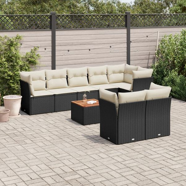 vidaXL 9-teilig Garten-Sofagarnitur mit Kissen Schwarz Poly Rattan, 3223732