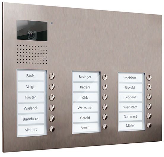 TCS Video Außenstation Serie AVU mit 18 Klingeltasten (rechtsbündig), 3-spaltig, UP Edelstahl, AVU16180-0030