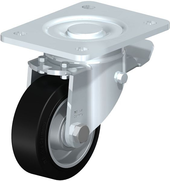 Blickle LH-ALEV 100K-3-ST Stahlblech-Lenkrolle, Schwerlast-Ausführung, mit Anschraubplatte & Feststeller, Elastik-Vollgummi, Schwarz, 749964