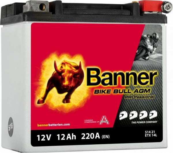 Banner Bike Bull AGM PROfessional 514 21 / ETX14L Erstausrüsterbatterie, absolut wartungsfrei, 024514210101