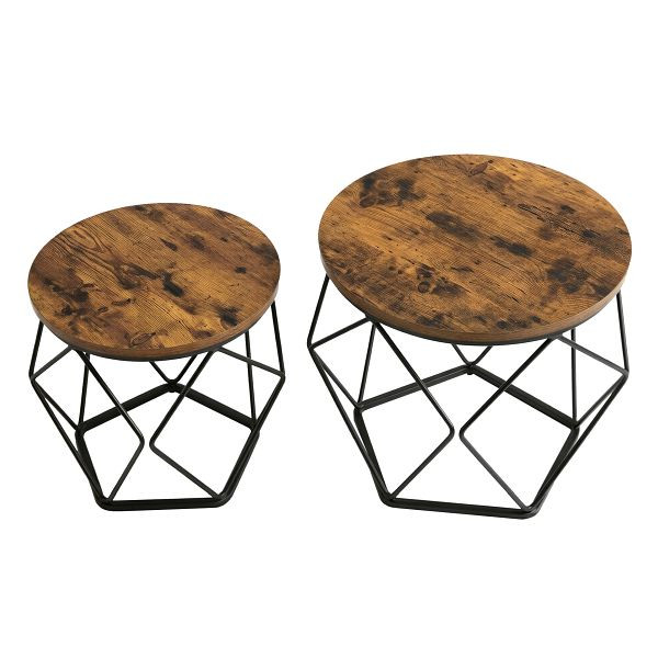 VASAGLE Couchtisch, Rostbraun, Schwarz, 50x50x40,3 cm/40x40x36,3 cm, LET040B01
