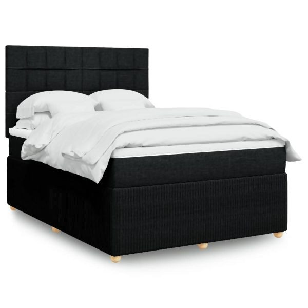 vidaXL Boxspringbett mit Matratze Schwarz 140x200 cm Stoff, 3292081