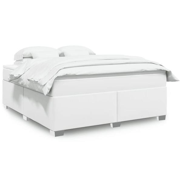 vidaXL Boxspringbett mit Matratze Weiß 180x200 cm Kunstleder, 3285222