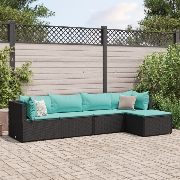 vidaXL 5-teilig Garten-Lounge-Set mit Kissen Schwarz Poly Rattan, 3308060
