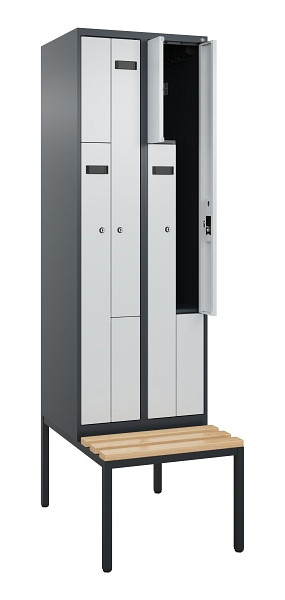 C+P Z-Spind Evolo PLUS, Bank, 4 Fächer, 2120x600x815mm, 7016/7035, Zylinderschloss, Sitzfläche Buche-Hartholz, Sitzbank, 0490537-204 S10044