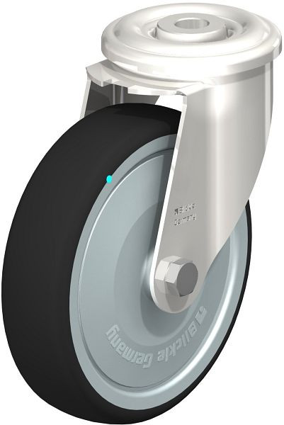 Blickle LEXR-PATH 125KD-FK Edelstahl-Lenkrolle mit Rückenloch, Thermoplastisches Polyurethan, Grau, 847104