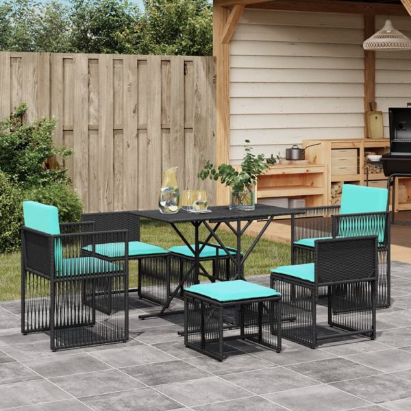 vidaXL 7-teiliges Garten-Essset mit Kissen Schwarz Polyrattan, 369017