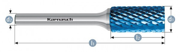 Karnasch Hartmetall-Frässtift Blue-Tec beschichtet ZYA/ HP-6 d1=16 / l2=25 / d2=6 / l1=70mm, VE: 2 Stück, 115004120