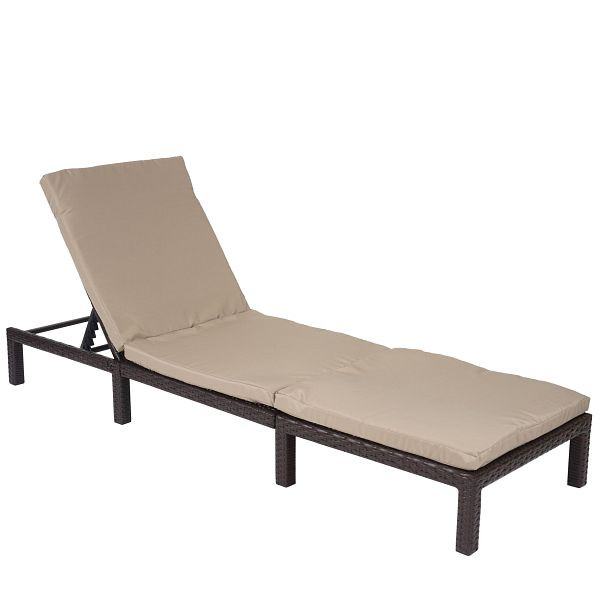 Mendler Poly-Rattan Sonnenliege HWC-A51, Relaxliege Gartenliege Liege, Basic braun, Kissen creme, 59607
