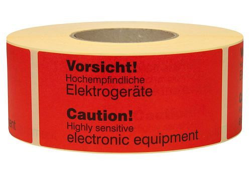 DENIOS Warn- und Hinweisetiketten, Sensitive electronic equipment, 145 x 70 mm, aus Papier, 299619
