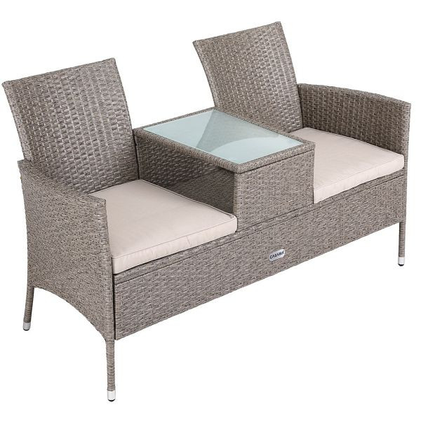 casaria Polyrattan Kino Bank Creme 143x55x88cm, 108001