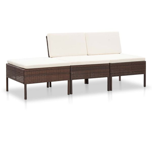 vidaXL 3-teilig Garten-Lounge-Set mit Auflagen Poly Rattan Braun, 48955