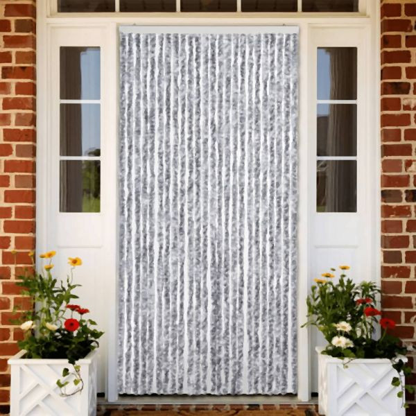 vidaXL Fliegenvorhang Weiß und Grau 100x230 cm Chenille, 377376