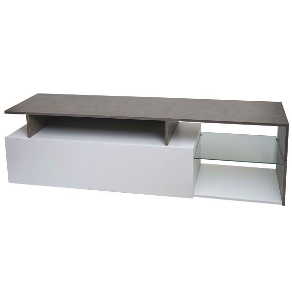 Mendler TV-Rack HWC-L35, Lowboard Fernsehtisch Sideboard TV-Schrank Kommode, Holz 47x170x40cm Staufach, Beton-Optik weiß, 98545+99639