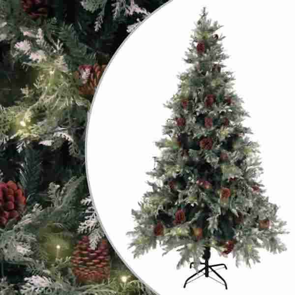 vidaXL Weihnachtsbaum mit Beleuchtung und Kiefernzapfen 195 cm PVC&PE, 3094565