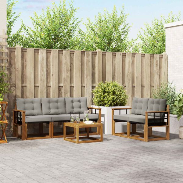 vidaXL Outdoor-Sofagarnitur mit Kissen 6-teilig Natürlich und Hellgrau, 3368406