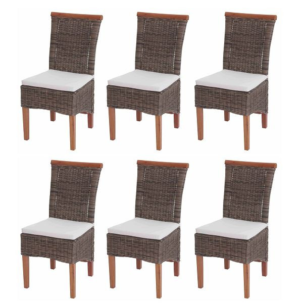 Mendler 6er-Set Esszimmerstuhl Savona, Stuhl Küchenstuhl, Rattan, mit Sitzkissen, 3x51365