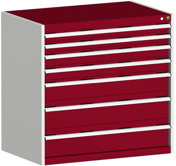 bott cubio Schubladenschrank bestückt mit 7 Schwerlastschubladen BxTxH: 1050 x 750 x 1000 mm, RAL 7035/3004, 40029022.24V