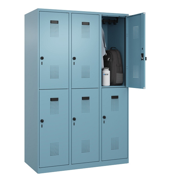 C+P Doppelstöckiger Spind Evolo PLUS, 6 Fächer, 1850x1200x500mm, 0010/0010, Drehriegel, 049300-32 S10021