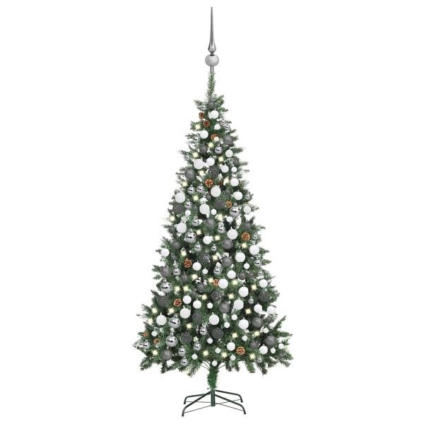 vidaXL Künstlicher Weihnachtsbaum mit Beleuchtung Kugeln Zapfen 210 cm, 3077897