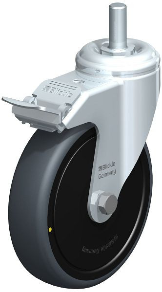 Blickle LKRA-TPA 126K-FI-ELS-FK-GS12 Apparate-Lenkrolle mit Gewindestift & Feststeller, Thermoplastisches Gummi-Elastomer, Grau, 659532