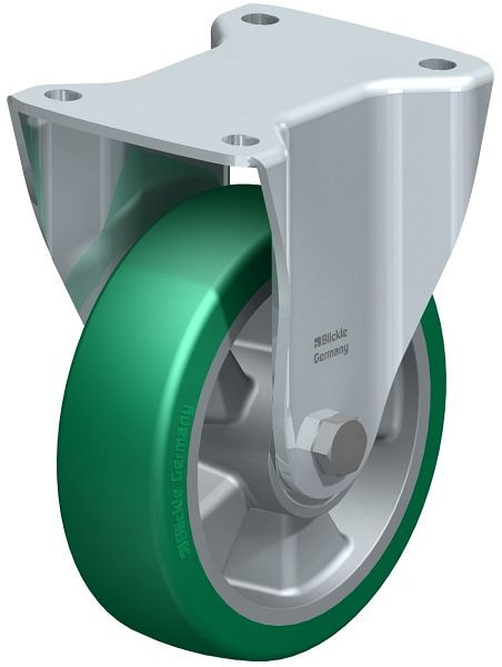 Blickle BH-ALST 160K Stahlblech-Bockrolle, Schwerlast-Ausführung, mit Anschraubplatte, Blickle Softhane®, Grün, 579557