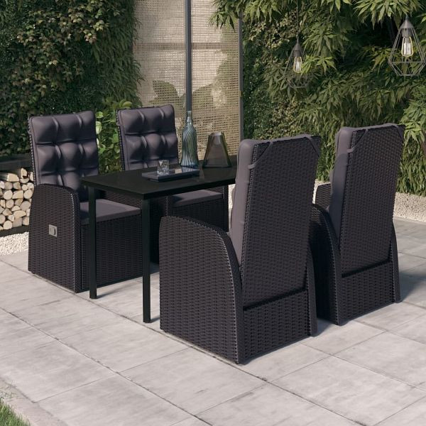 vidaXL 5-tlg. Garten-Essgruppe mit Kissen Schwarz, 3099481