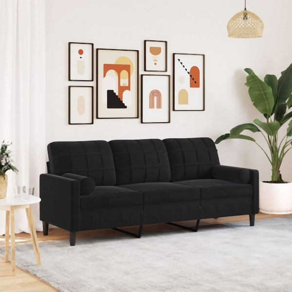 vidaXL 3-Sitzer-Sofa mit Zierkissen Schwarz 180 cm Samt, 3278234