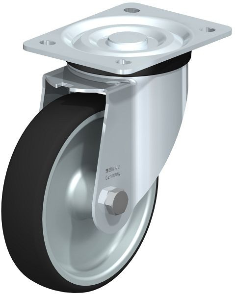 Blickle L-PATH 160G Stahlblech-Lenkrolle, mittelschwere Ausführung, mit Anschraubplatte, Thermoplastisches Polyurethan, Grau, 760077