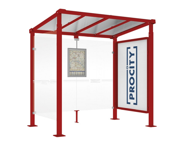 Procity Wartehalle Milano - 1 Schaukasten 2000 + 1 Seitenverkleidung, Farbe RAL 3004, Maße: Breite 2500 x Höhe 2545 x Tiefe 1824 mm, 529246.3004
