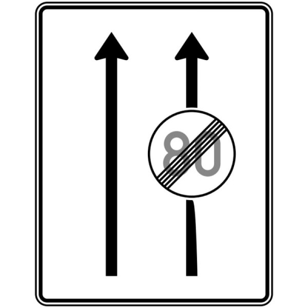 Stein HGS Fahrstreifentafel ohne Gegenverkehr, RA2/Alform, ohne Entfernungsangabe, 1600x1250mm, 2 Streifen in Fahrtrichtung, 1 Streifen Ende Höchstgeschwindigkeit, 537-30-122