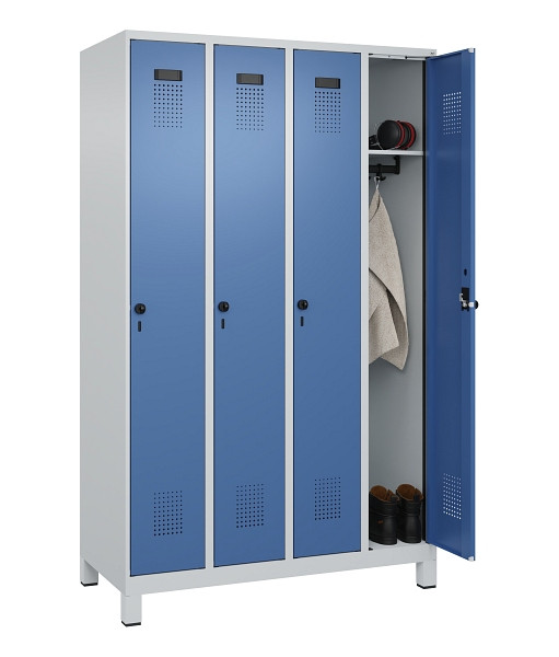 C+P Spind Evolo PLUS, mit Füßen, 4 Abteile, 1950x1200x500mm, 7035/5023, Verschluss Drehriegel, Ablageböden 4, 049010-40 S10008