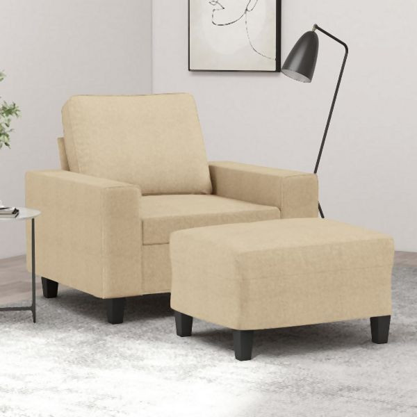 vidaXL Sessel mit Hocker Creme 60 cm Stoff, Platz zum Plaudern, 3201145