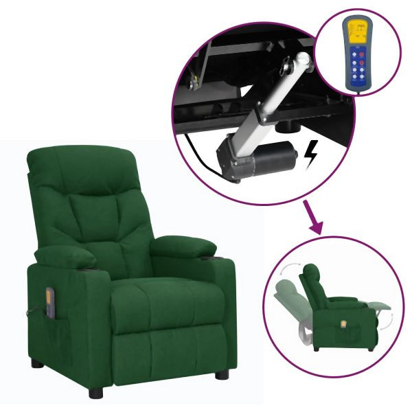 vidaXL Massagesessel mit Aufstehhilfe Dunkelgrün Stoff, 3093473