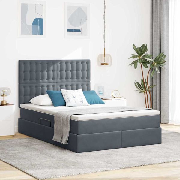 vidaXL Bett mit Stauraum und LED Dunkelgrau 140 x 190 cm Samt, 3372148