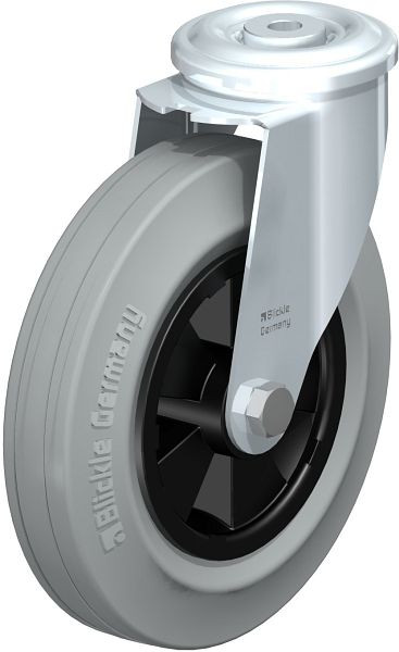Blickle LER-VPP 200R-SG Stahlblech-Lenkrolle mit Rückenloch, Vollgummi, Grau, 488478