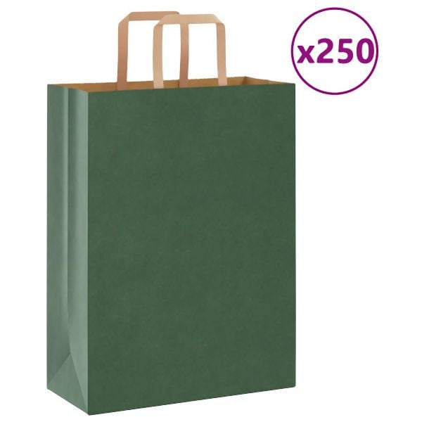 vidaXL Papiertragetaschen 250 Stück mit Henkeln Grün 26x12x35 cm, 4101954
