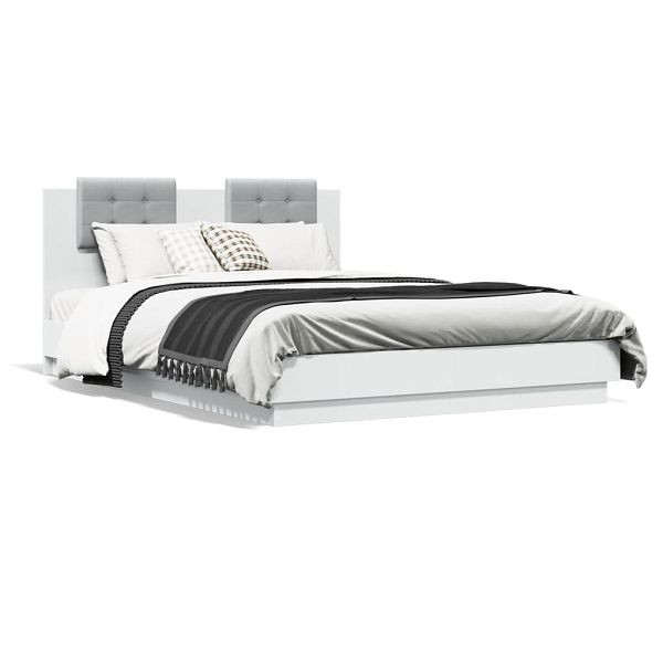 vidaXL Bettgestell mit Kopfteil und LED-Leuchten Weiß 140x200 cm, 3210010
