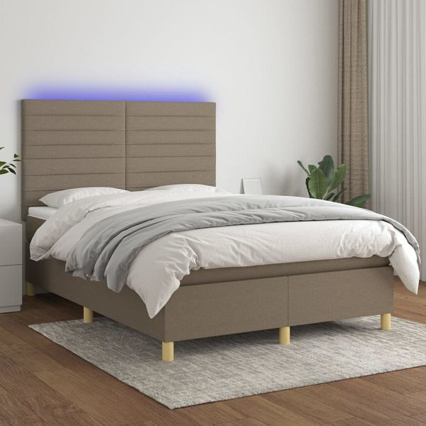vidaXL Boxspringbett mit Matratze & LED Taupe 140x190 cm Stoff, 3135513