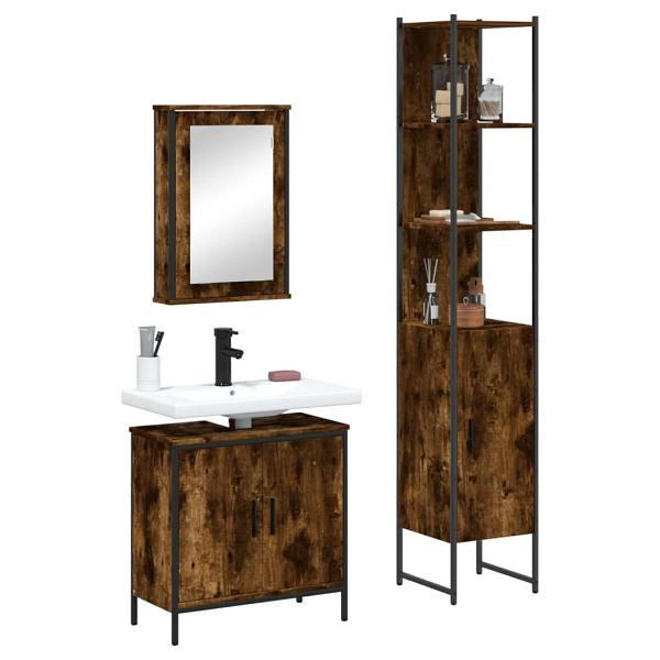 vidaXL 3-tlg. Badmöbel-Set Räuchereiche Holzwerkstoff, 3214802