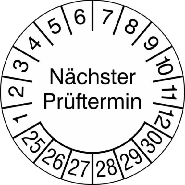 Stein HGS Prüfplaketten ohne Jahresfarbe (6 Jahre), Nächster Prüftermin, 15 mm, 2025-2030, 31.3699-25