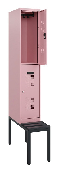 C+P Doppelstöckiger Spind Evolo PLUS, Bank, 2 Fächer, 1950x300x815mm, 3015/3015, Zylinderschloss, Sitzfläche Kunststoff, Sitzbank, 0493505-10 S10159