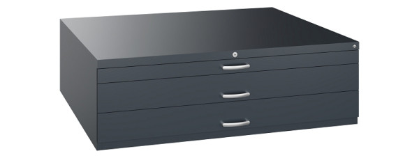 C+P Flachablageschrank Serie 7100_7200, H420xB1350xT960mm, 7016/7016, 2 Schubladenblenden doppelwandig, 7200-100 S10266