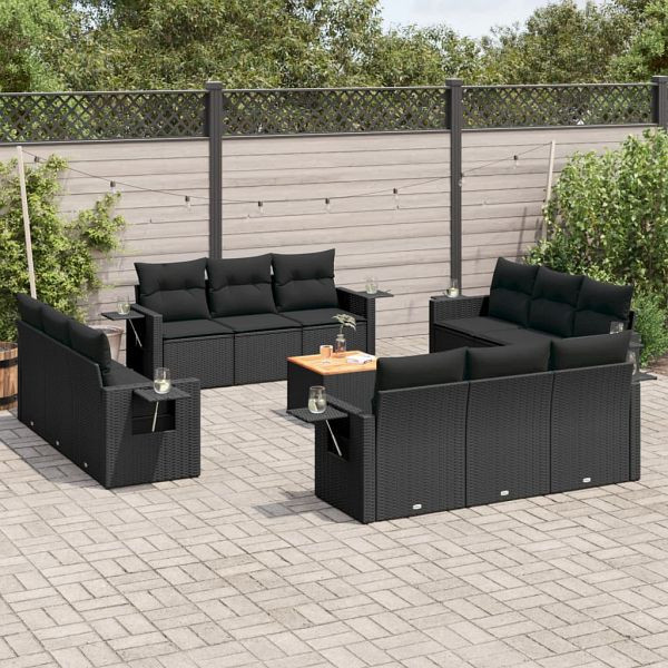 vidaXL 13-teilig Garten-Sofagarnitur mit Kissen Schwarz Poly Rattan, 3224494